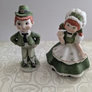 Lefton St. Patrick's Irish Figurines Leprechaun Boy & Girl - Mid Century Ceramic